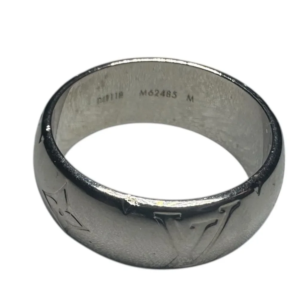 Louis Vuitton Silver Monogram & Fleur-De-Lis Ring M62485 Band Ring Auth